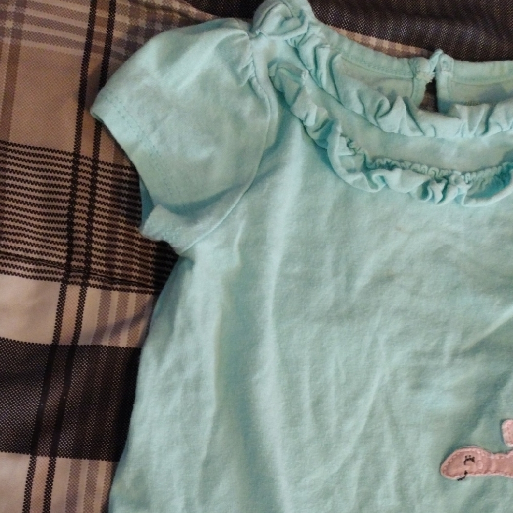 Girls' Aqua Ruffle Neck Top with Pink Dino Shorts - Picture 5 of 13